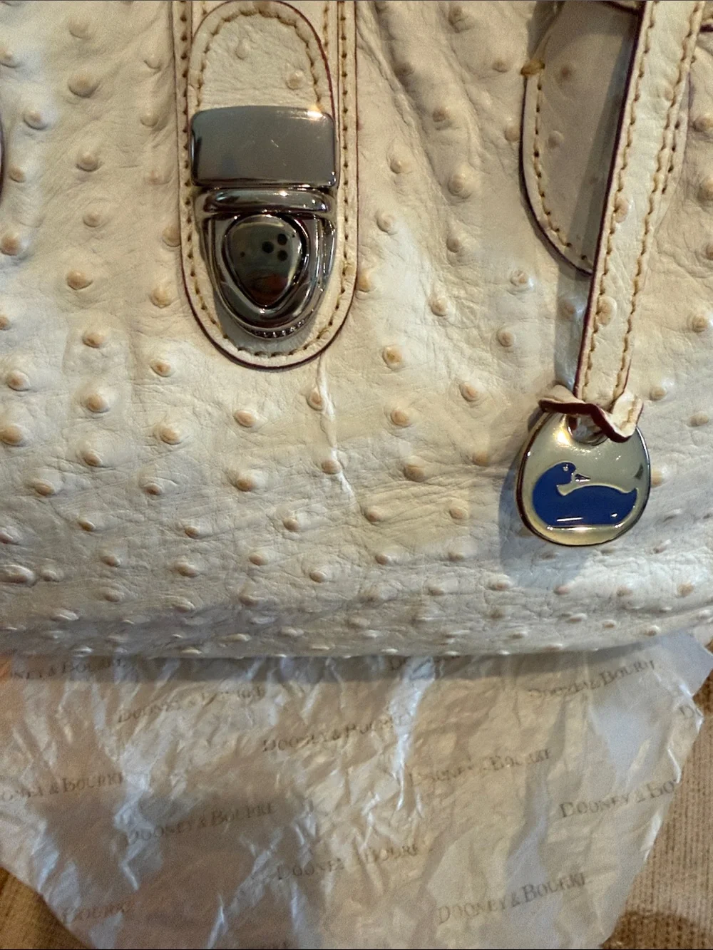NWOT DOONEY & BOURKE Elegant Ostrich Embossed Leather Handbag-Polished Hardware!